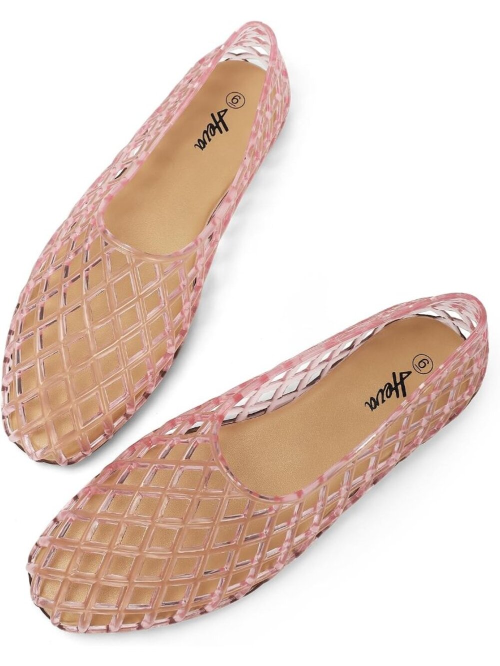Women's Pink Jelly Mesh Breathable Clear Hollow Flats Slip On Ballet Sandals